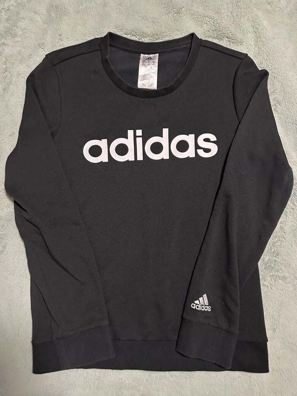 Adidas Essentials Linear Logo Crewneck Sweatshirt in Black, Size Small